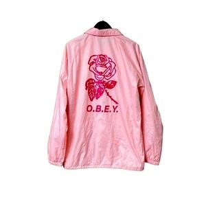 Men's Obey Pink Snap Lightweight
Windbreaker Jacket Size Medium